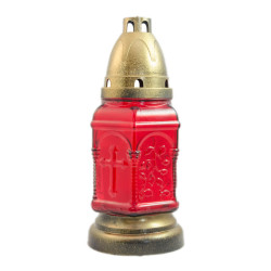 Candela decorativa S6, sticla, rosu + auriu, 18 cm, timp ardere 20 ore