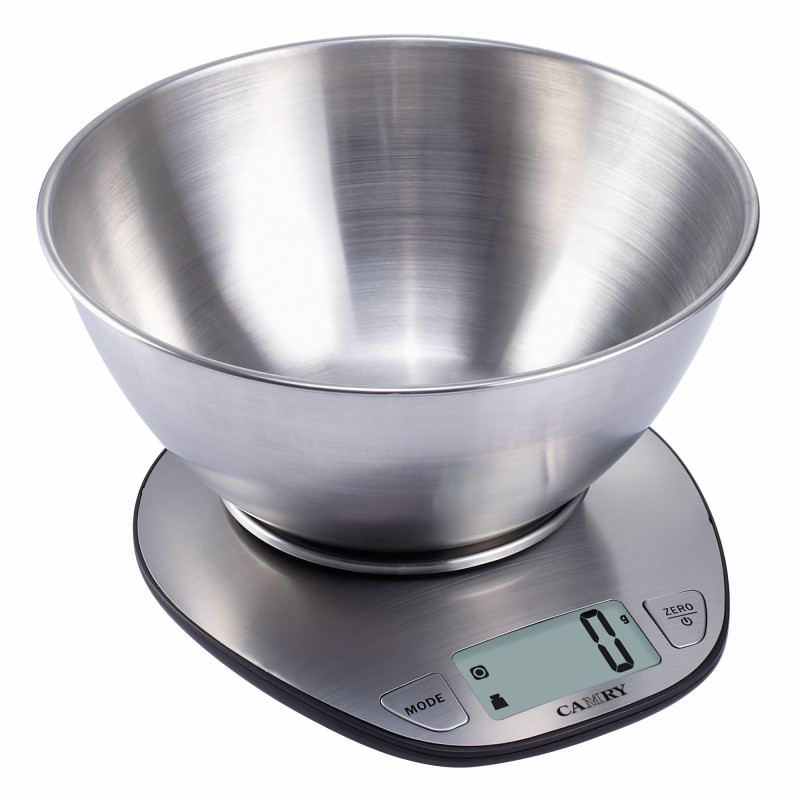 Cantar de bucatarie Kadda EK4350, capacitate 5 kg, digital, ecran LCD, suprafata inox, bol din inox, argintiu