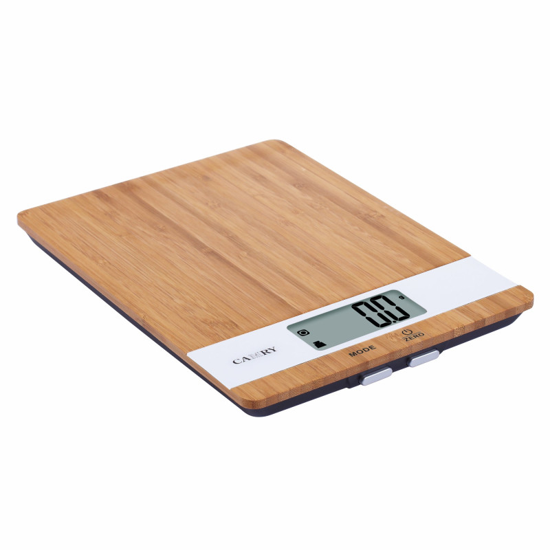 Cantar de bucatarie Kadda EK9710, capacitate 5 kg, digital, ecran LCD, suprafata lemn bambus, semnalizare supraincarcare, maro