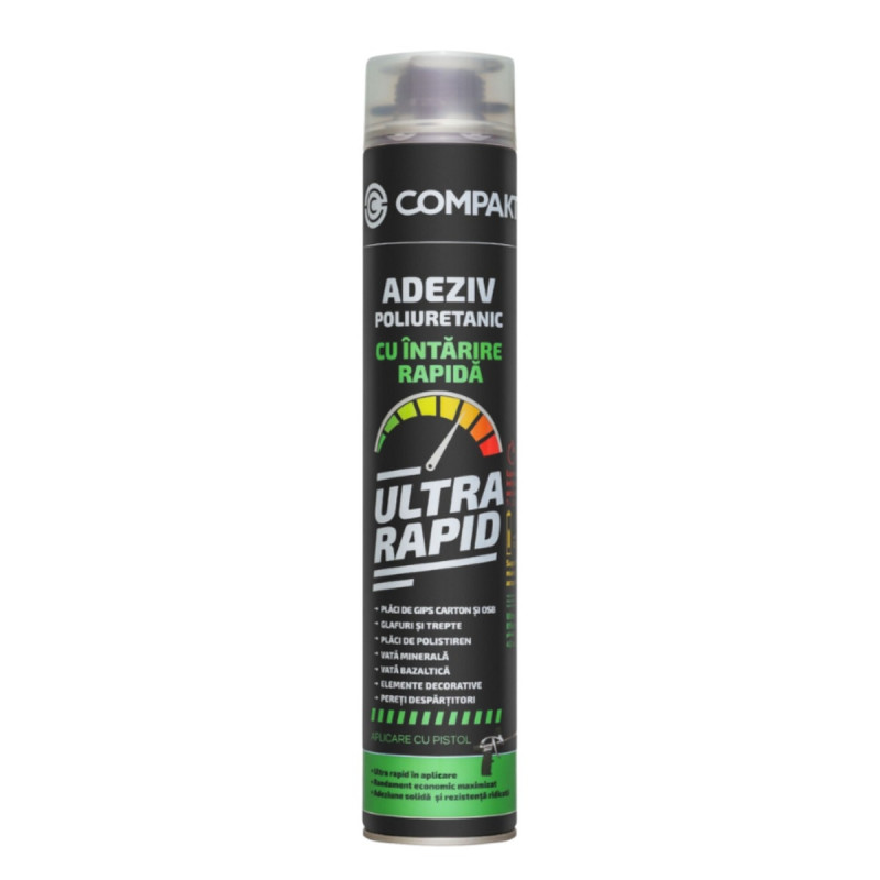Adeziv poliuretanic cu intarire rapida, Compakt Ultra rapid, aplicare cu pistol, 750 ml Adeziv poliuretanic cu intarire rapida, Compakt Ultra rapid, aplicare cu pistol, 750 ml