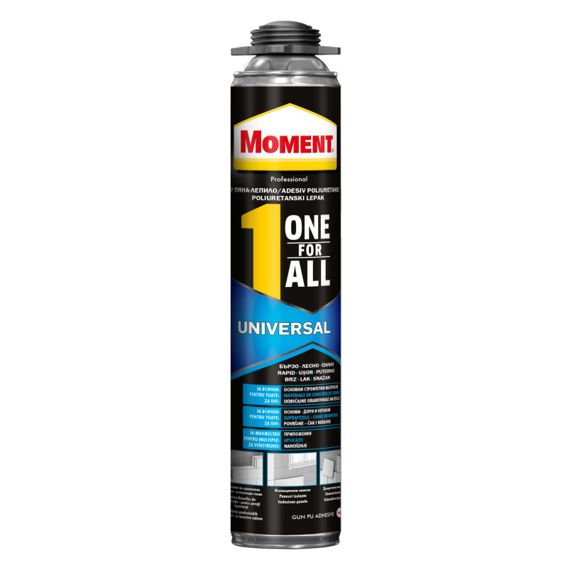 Adeziv poliuretanic pentru suprafete multiple, Moment One for All Universal, aplicare cu pistol, interior / exterior, galben, 75
