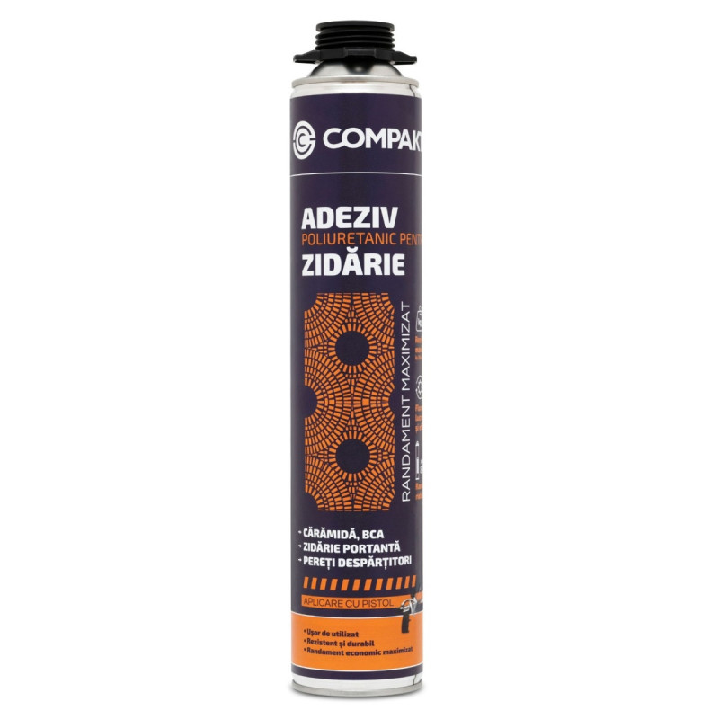 Adeziv poliuretanic pentru zidarie, Compakt, aplicare cu pistol, 750 ml Adeziv poliuretanic pentru zidarie, Compakt, aplicare cu pistol, 750 ml