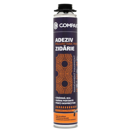 Adeziv poliuretanic pentru zidarie, Compakt, aplicare cu pistol, 750 ml