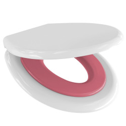 Capac WC cu reductor pentru copii Sanit-Plast Narja, din polipropilena, alb + roz, inchidere lenta, 371 x 449 mm