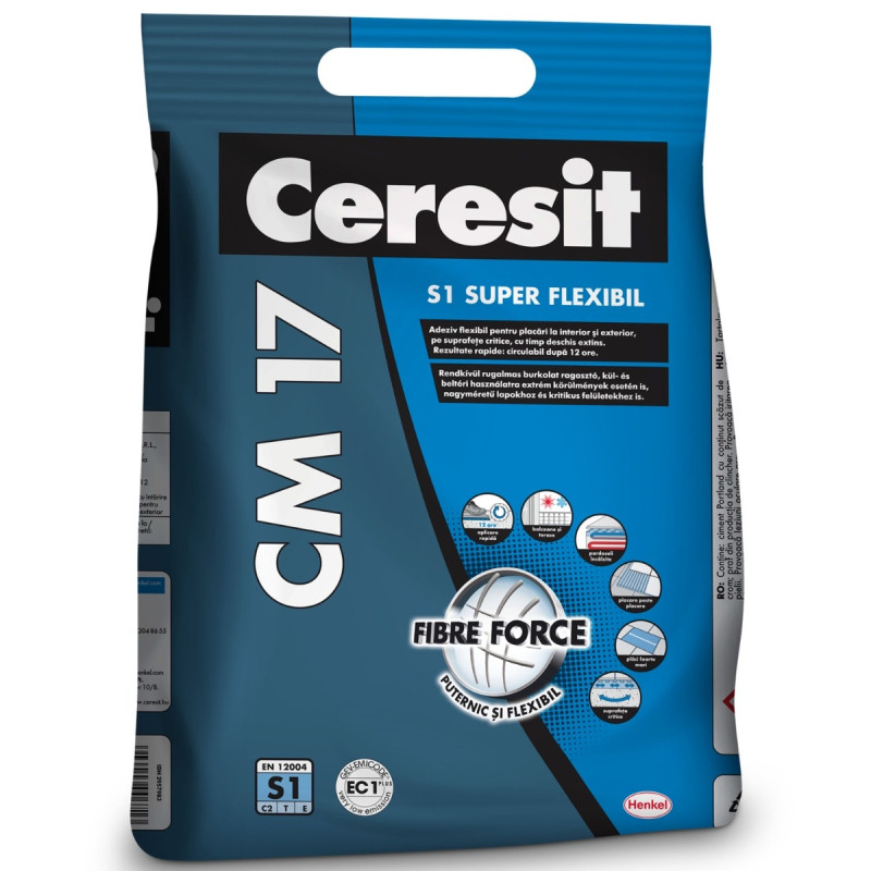 Adeziv super - flexibil pentru gresie si faianta Ceresit CM 17, interior / exterior, gri, 5 kg