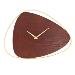 Ceas de perete GH23089, analog, forma asimetrica, metal + MDF, maro + auriu, 40 x 32 cm