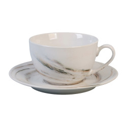 Ceasca si farfurioara PM025-C/S, portelan, crem, 220 ml