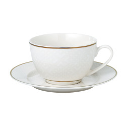 Ceasca si farfurioara SHZF10058, set 12 piese, portelan, alb + auriu, 220 ml