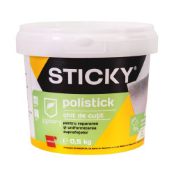 Chit de cutit pentru lemn, zidarie si rigips, Sticky Polistick, interior / exterior, alb, 0.5 kg