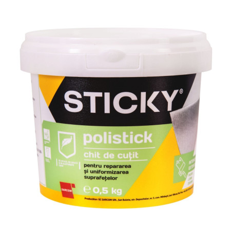 Chit de cutit pentru lemn, zidarie si rigips, Sticky Polistick, interior / exterior, stejar inchis, 0.5 kg
